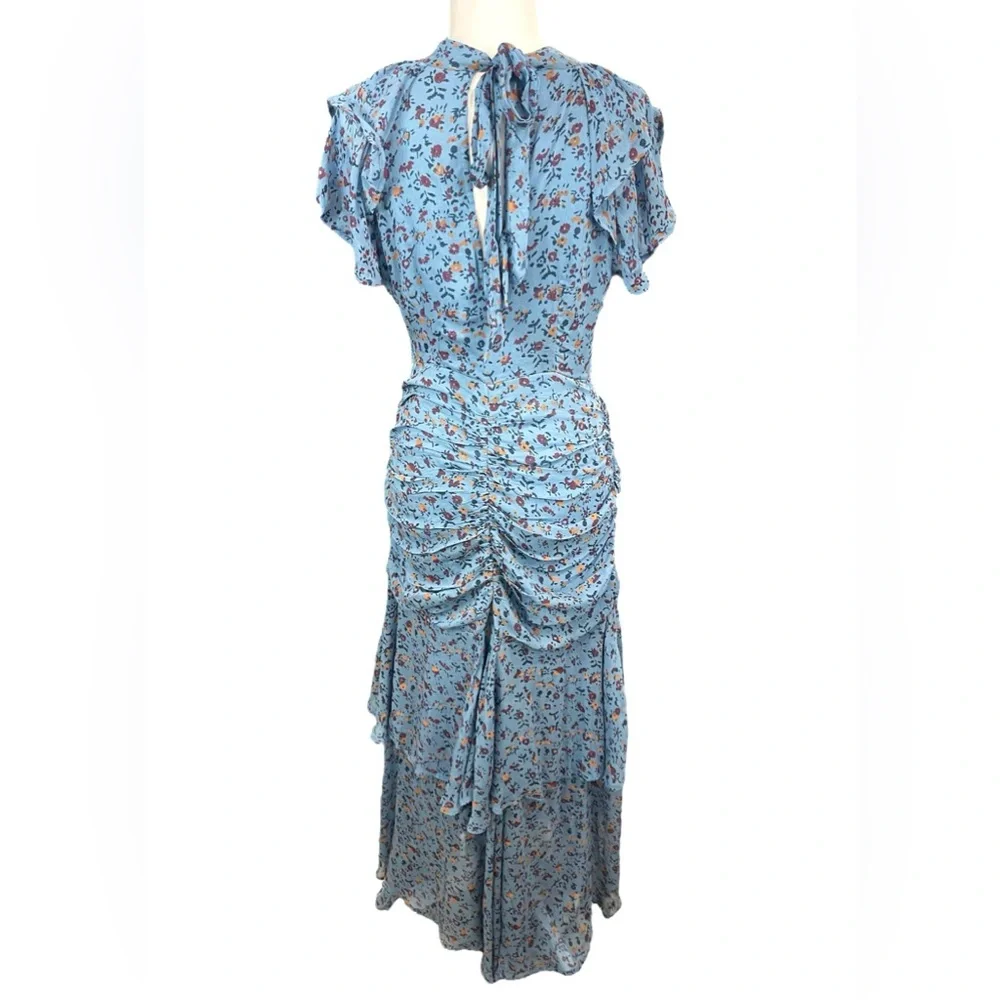 Cleobella Cecilia Blue Floral Chiffon Tiered Slit Midi Dress Lapis Block‎ Print - Picture 13 of 16